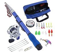 BNTTEAM Mini Carrete Giratorio y Combos de Caña Telescópico Mano Portátil Difícil 99% de Fibra de Carbono Mar Caña de Pescar y Carrete Señuelos Artificiales Sedal (1.2M/47in/3.9ft)