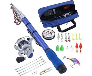 BNTTEAM Mini Carrete Giratorio y Combos de Caña Telescópico Mano Portátil Difícil 99% de Fibra de Carbono Mar Caña de Pescar y Carrete Señuelos Artificiales Sedal (1.2M/47in/3.9ft)