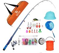 BNTTEAM Mini combos de carrete y caña de pescar con caña telescópica, carrete de giro, señuelos y línea de pesca. Combos de pesca para niños/principiantes (NARANJA, 1,7M/5,56 pies)