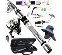 BNTTEAM Nueva Caña de Pescar Portátil 99% Cabeza de Palo Fluorescente de Fibra de Carbono, Palanca de Pesca de Surf de Viaje Telescópica Súper Dura y Ultraligera (Completo-A, 2.1M/82.6in/6.88ft)