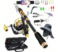 BNTTEAM Nueva caña de pescar portátil 99% fibra de carbono con punta de caña fluorescente, caña de pescar telescópica súper dura ultraligera para viajes Surf Bote (Full Combo Set-B, 3.6M/141.7in