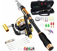 BNTTEAM Telescópico Conjunto de Caña de Pescar Portátil y Carrete de Fibra de Carbono Punta,Kits de Bolsa de Transporte de Línea de Señuelos de Pesca