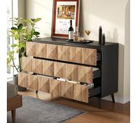 BNUZ Aparador de 90 x 120 cm y la cómoda se caracterizan por una combinación de tonos de madera negra y natural, así como puertas elevadas de