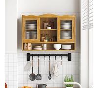 BNUZ Cabinet 90 cm Retro 2 Door Sliding Three Layers Storage Space, Suitable Bathrooms Kitchens Dining Rooms, Natural