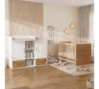 BNUZ Juego de cambiador y cuna, con cambiador y pasamanos extraíbles, cuna de 74 x 144 x 87 cm, cambiador 114 x 53 x 92 cm, madera natural, natural y blanco