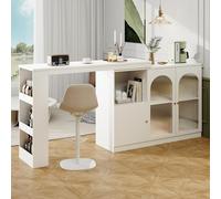 BNUZ Mesa de bar giratoria 360° (cuerpo principal 120 x 40 x 97 cm), color blanco, ESS y armario de almacenamiento multifuncional con puerta de cristal