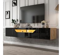 BNUZ Mueble de TV con 3 compartimentos de almacenamiento, color negro, 180 x 37 x 36 cm, montaje en pared, apto para televisores de 75 pulgadas