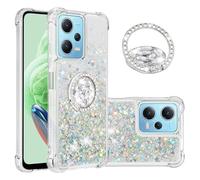 Bnvdfre Funda para Xiaomi Poco X6 Pro 5G, funda con purpurina 3D Bling Sparkle Arenas movedizas fluidas TPU con anillo giratorio Soporte Resistente a los golpes Carcasa - Corazón delgado