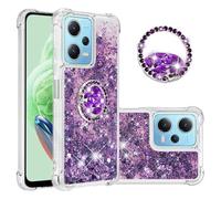 Bnvdfre Funda para Xiaomi Redmi Note 13 Pro 5G, funda con purpurina 3D Bling Sparkle Arenas movedizas fluidas TPU con anillo giratorio Soporte Resistente a los golpes Carcasa - Corazón púrpura