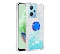 Bnvdfre Funda para Xiaomi Redmi Note 14 4G, funda con purpurina 3D Bling Sparkle Arenas movedizas fluidas TPU con anillo giratorio soporte resistente a los golpes - Silver Blue Star