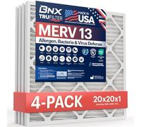 BNX TruFilter MERV 13 - Paquete de 4 filtros de aire para caldera y aire acondicionado, fabricado en Estados Unidos, electrostático, plisado, HVAC, para calefacción, elimina polen, moho, bacterias,
