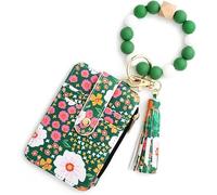 Bo-ho - Cartera de pulsera para mujer, estilo bo-ho con cuentas y borlas, llavero con patrón de flores, accesorios de pulsera de moda para mujer, Green, Talla única, moderno