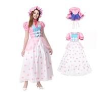 Bo Peep - Disfraz de cosplay de pastora, vestido de lunares para Halloween (rosa, S)