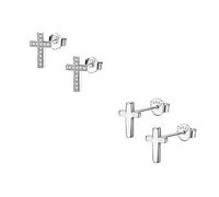 Bo Win 2 Pares de Pendientes de Plata de Ley 925 - Pendientes de Cruz Plata con Circonita Cúbica - Unisex - Hombre y Mujer