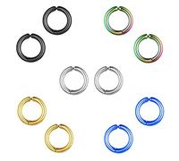 Bo Win 5 Pares Acero Inoxidable Pendientes Clip Hombre Mujer Niña, Falsos Pendientes Hombre Sin Agujero, Pendientes Aro Hombre Mujer Pendientes Oreja Sin Agujero Pendientes Pinza Plata Oro Negro 15MM