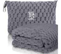 BOACAY Manta de Viaje Plegable para Avión, Automóvil - Manta de Oficina Compacta - Almohada Portátil para Adultos, Niños con Funda, Manga para Equipaje, Clip para Mochila
