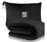 BOACAY Manta de Viaje Suave y Cálida para Avión y Automóvil - Vuelo Largo Esencial para Mujeres, Hombres, Niños - Almohada Compacta con Manga para Equipaje y Clip para Mochila