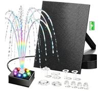 Boadw Fuente Solar para Exteriores 6W con batería 1800mAh -Bomba de Estanque Solar, Ideal para abrevadero de pájaros, pequeño Estanque y Juegos de Agua - 10 Estilos de Chorro y 8 LED de Colores
