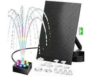 Boadw Fuente Solar para Exteriores 8W con batería 1800mAh -Bomba de Estanque Solar, Ideal para abrevadero de pájaros, pequeño Estanque y Juegos de Agua - 10 Estilos de Chorro y 8 LED de Colores