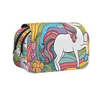BOAIHH Bonito estuche con diseño de arcoíris y unicornios de doble concha para bolígrafos, impresión de ancho completo, adecuado para dibujar, viajar y la escuela