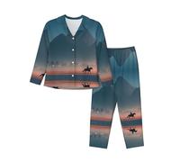 BOAIHH Conjunto de pijama de manga larga para mujer, ligero y cómodo, estampado de huellas sobre hierba, ropa de descanso, Negro, XL