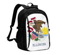 BOAIHH Mochila de gran capacidad con diseño de bandera del estado de Illinois, compartimento independiente para computadora, alivio de presión, trabajo, desplazamiento