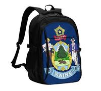 BOAIHH Mochila de gran capacidad con diseño de bandera del estado de Maine, compartimento independiente para computadora, alivio de presión, trabajo, desplazamiento