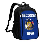 BOAIHH Mochila de gran capacidad con diseño de bandera del estado de Wisconsin con compartimento independiente para alivio de presión, para el trabajo
