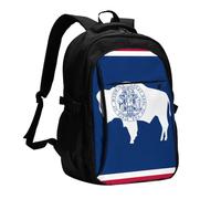 BOAIHH Mochila de gran capacidad con diseño de bandera del estado de Wyoming, compartimento independiente para computadora, alivio de presión, trabajo