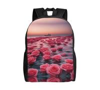 BOAIHH Mochila ligera de gran capacidad con diseño de rosas junto al mar con compartimentos independientes para viajes escolares y deportes de ocio
