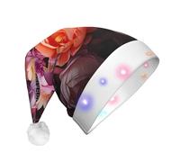 BOAIHH Sombrero de Navidad de Papá Noel LED de felpa para exquisitas mariposas y arbustos frescos, accesorio de fiesta de moda parpadeante suave