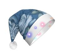 BOAIHH Sombrero de Navidad LED de felpa para exquisitas rosas hermosas sobre fondo azul, impresión suave parpadeante, accesorio de fiesta de festival de moda