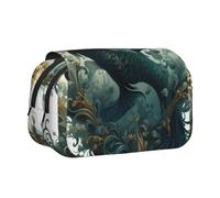 BOAIHH The Green Flying Fish - Estuche doble con diseño de pez volador, impresión de ancho completo, adecuado para bocetos, viajes y escuela