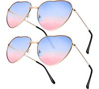Boao 2 Pares de Gafas de Sol de Marco en Forma de Corazón en Estilo Hippy para Accesorio de Disfraz de Hippie, Marco Dorado Rosa (Lente Azul a Rosa Gradiente)