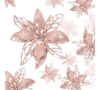 Boao 24 Flores Artificiales de Pascua con Purpurina para decoración de Bodas, árbol de Navidad, Año Nuevo (Oro Rosa)