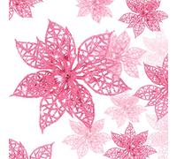 Boao 24 Piezas Navidad Poinsettia Glitter Ornamento de árbol de Navidad Flores de Navidad Adorno de decoración (Rosa)