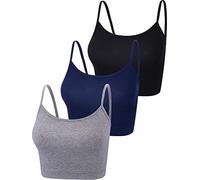 BOAO - 3 Camisola Deportiva Corta sin Mangas con Tirantes Delgados para Mujer, Negro, Gris Oscuro, Azul Marino., Large