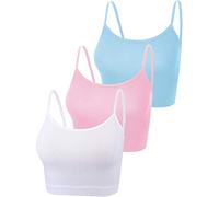 Boao - 3 camisola deportiva corta sin mangas con tirantes delgados para mujer, Rosado, azul, blanco, S