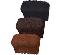 BOAO 3 Piezas de Brasier de Encaje Floral para Mujer, sin Tirantes, sin Costuras, elástico en el Pecho, Negro, marrón Oscuro, Caramelo, Medium
