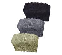 BOAO 3 Piezas de Encaje Floral para Mujer, Sujetador sin Tirantes, sin Costuras, elástico en el Pecho, Negro, Gris Oscuro, Verde Oliva, Small