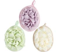 Boao 3 puf de malla de malla exfoliante para el cuerpo, esponja exfoliante, guante de ducha con bola de baño de flores (beige, verde, morado)