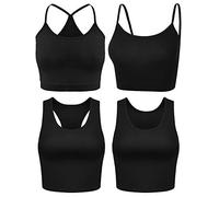 Boao 4 camisetas cortas para mujer, básicas, de tirantes finos, con espalda cruzada y sin mangas, para entrenar, deporte y gimnasio, Negro -, XL