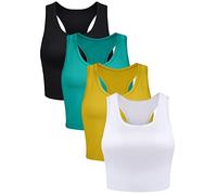 Boao - Juego de 4 Camisetas sin Mangas, básicas, Camiseta Crop, Top Corto, Espalda Cruzada, para Mujer, M
