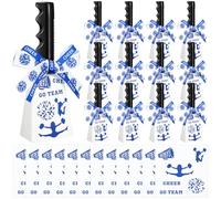 Boao Paquete de 12 cencerros blancos de 8 pulgadas con cintas y calcomanías, campanas de vaca animadoras con asa para hacer ruido para juegos de fútbol, eventos deportivos y fiestas de felicitaciones