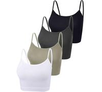 BOAO Paquete de 4 Camisetas Cortas sin Mangas de algodón con Tirantes Delgados para Mujer, Camisetas Cortas básicas Deportivas para Adolescentes y niñas, S