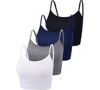 BOAO Paquete de 4 Camisetas Cortas sin Mangas de algodón con Tirantes Delgados para Mujer, Camisetas Cortas básicas Deportivas para Adolescentes y niñas, M