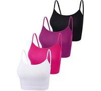BOAO Paquete de 4 Camisetas Cortas sin Mangas de algodón con Tirantes Delgados para Mujer, Camisetas Cortas básicas Deportivas para Adolescentes y niñas, M