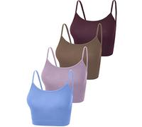 BOAO Paquete de 4 Camisetas Cortas sin Mangas de algodón con Tirantes Delgados para Mujer, Camisetas Cortas básicas Deportivas para Adolescentes y niñas, S