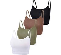BOAO Paquete de 4 Camisetas Cortas sin Mangas de algodón con Tirantes Delgados para Mujer, Camisetas Cortas básicas Deportivas para Adolescentes y niñas, Large