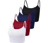 BOAO Paquete de 4 Camisetas Cortas sin Mangas de algodón con Tirantes Delgados para Mujer, Camisetas Cortas básicas Deportivas para Adolescentes y niñas, Large